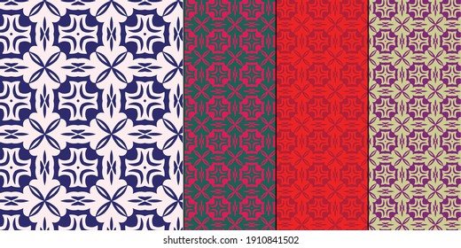 Dense geometric pattern in vector format, two-color, can be used as a print for textiles, color options: Pink and Navy Blue, Hunter Green and Raspberry, Fiesta and Jester Red, Pale Green and Purple Sa