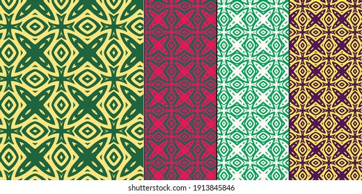 Dense geometric pattern in vector format, two-color, can be used as a print for textiles, color options: Mellow Yellow and Verdant Green , Hunter Green and Raspberry, Island Green and White