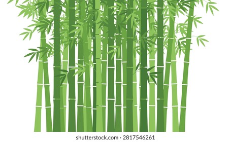 Dense green bamboo grove with thick stalks and abundant foliage representing a lush natural forest environment in an artistic style.