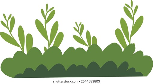 Dense green bush with fresh leaves illustration, ideal for garden design, nature scenery, outdoor decoration, eco backgrounds, natural foliage elements, and wild landscape visuals.