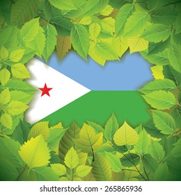 Dense, green leaves over the flag of Djibouti