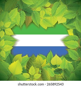 Dense, green leaves over the flag of Sierra Leone