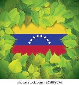 Dense, green leaves over the flag of Venezuela