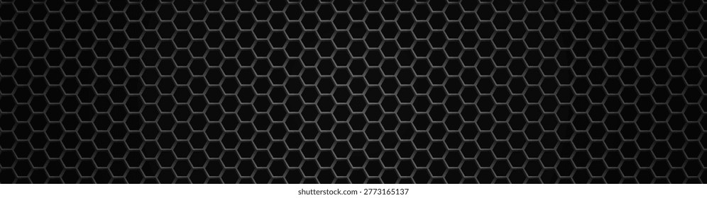 Dense honeycomb hexagonal grid pattern glossy black gray.