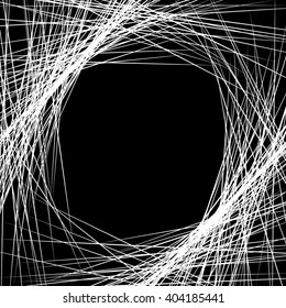 Dense intersecting lines. Abstract geometric, edgy graphic. Monochrome geometric art.