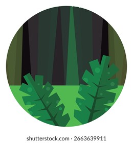 Dense jungle forest scene. Vector illustration