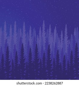 Dense night forest, fir and pine trees natural green landscape, web background, template - Vector illustration