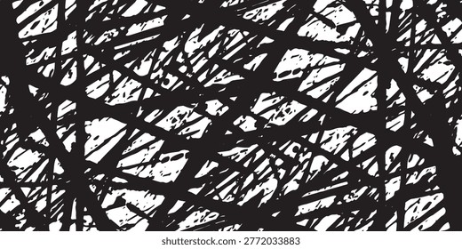 A dense, overlapping pattern of irregular black lines on a white background, creating a sense of chaos and texture.