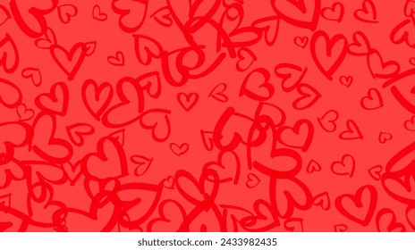 Dense pattern of hand-drawn heart doodles in various shades of pink covers the entire frame. Vector illustration