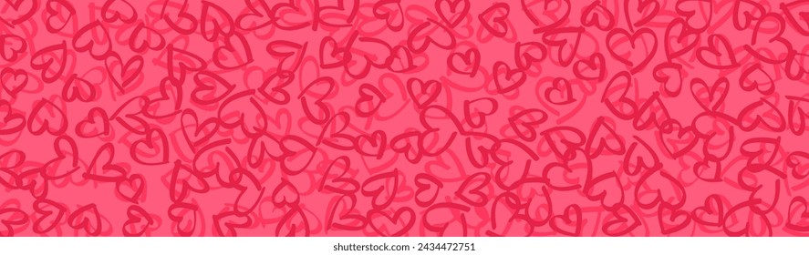 Dense pattern of hand-drawn heart doodles in various shades of pink covers the entire frame. Vector illustration