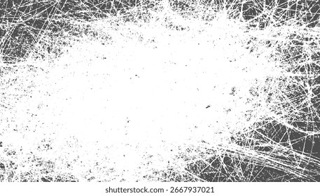 A dense pattern of white scratchy lines and speckles on a dark grey background.