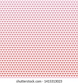 Dense pink to red gradient rows of hearts in brick repeat design. Seamless geometric vector pattern on white background. Great for valentine, birthday, wellness, cosmetics packaging, coordinate