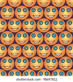 a lot of dense rows of yellow balls with smile on a dark blue background, tile