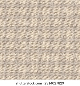 Dense scribble weave seamless vector pattern background Vertical beige ecru woven effect texture backdrop. Symmetrical plaid check repeat. Light color textural all over print
