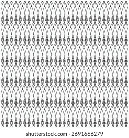 A dense seamless monochrome geometric pattern of horizontal chains with cross shapes.