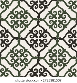 Modelo ornamental inconsútil denso con los motivos tradicionales del cuerno de carnero para la materia textil contemporánea y el diseño superficial decorativo