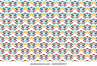Um padrão denso sem costura, apresentando formas coloridas dispostas em repetição horizontal, criando uma textura visual brilhante e energética.