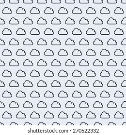 Dense simple seamless cloud icon vector pattern. Main icon elements only, no ornament. Suitable for web and printing