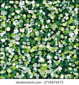 Densa Patrón de confeti del día de San Patricio con tréboles multicolores verdes y blancos dispersos