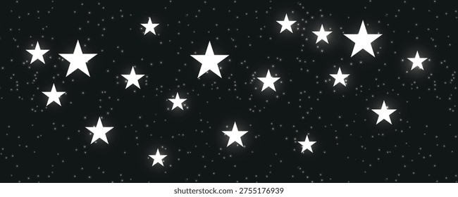Dense Star Cluster Night Sky Background – Bright White Stars Galaxy Cloud on Black Vector

