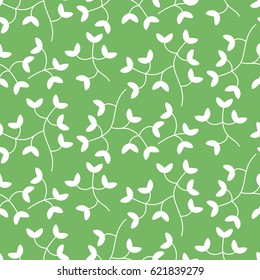 Dense tiny leaves seamless vector pattern on green background. Nature leaf background.