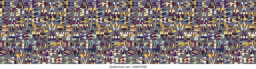 Dense vector packed close up mini geometric grid banner. Texture border background. Abstract macro brush stroke seamless pattern. Playfull painterly ribbon trim edge. Paint geo shape band washi tape.