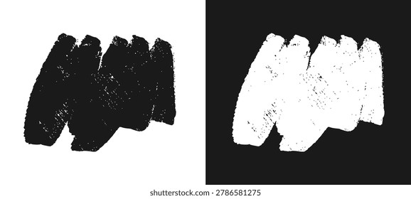 Dense vertical black chalk scribble brush texture block with rough distressed scratch borders.