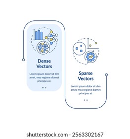 Dense vs sparse directions rectangle infographic vector. Mathematical structures in generative AI. Data visualization with 2 steps. Editable rectangular options chart