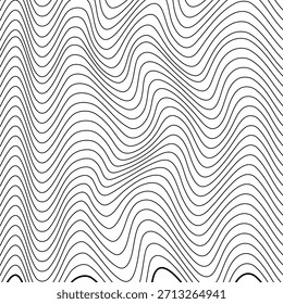 Dense Wavy Line Abstract Seamless Pattern Distorted Optical Flow Texture in Black and White for Backgrounds, Branding, Packaging and Modern Decorative Design