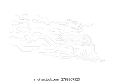 Dense white circuit board wiring with intricate branching and connection nodes