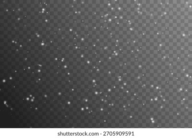 Densas partículas de polvo blanco esparcidas sobre un fondo transparente a cuadros, creando un suave efecto brillante y sutiles destellos brillantes.