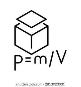 Density equation icon. Science and physical properties line symbol. Black and white.