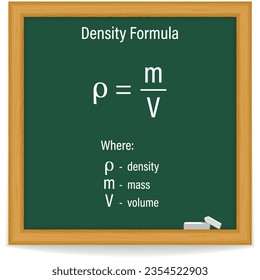 Dichteformel auf einer grünen Tafel. Bildung. Wissenschaft. Formel. Vektorgrafik.