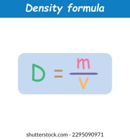 Densidad, masa y fórmula de volumen en química. Ilustración vectorial aislada en fondo blanco.