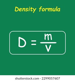 Densidad, masa y fórmula de volumen en química. Ilustración vectorial aislada en fondo blanco.