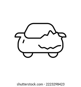Dent on car hood line icon. Accident, drunk driving, drivers license, crash into wall collision, obstacle bad road conditions, tire service, maintenance service. Road traffic concept. Vector line icon