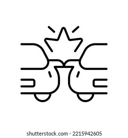 Dent on the car line icon. Car accident, drive, unable to control, warning sign, collision, collide, crash into wall, driver, service, fix, repair. Road traffic concept. Vector line icon