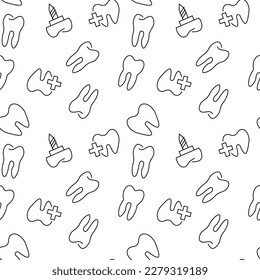 Dent Pin and Tooth Treatment Vector Seamless Patterns Made of Icons