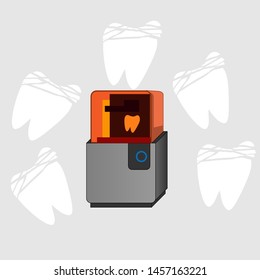 Dental 3d printer in modern style. Dentistry vector icon. Graphic element