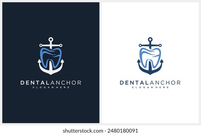 Vector con logo de ancla dental. Prácticas de salud dental a bordo de barcos, clínicas de servicio dental alrededor del mar, etc. Estilo de icono creativo simple. Plantilla de ilustración moderna.	
