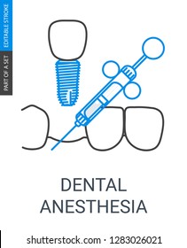 Dental anesthesia icon. Icon with outline style and editable stroke.