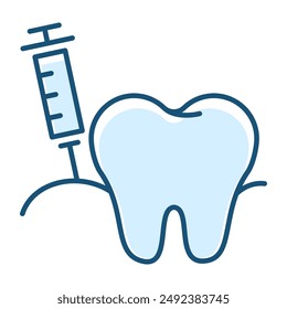 Dental anesthesia line icon vector isolated. Symbol of tooth and syringe. Concept of oral health.