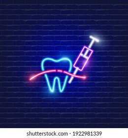 Dental anesthesia neon icon. Sign for dentistry clinic. Orthodontics concept.