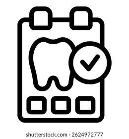 Dental appointment reminder icon with tooth check mark symbol for scheduling regular checkups and cleanings in a simple flat design vector isolated on white background for dental care and oral hygiene