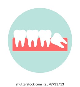 Dental arch with a wisdom tooth. Concept of dental problems. Vector flat icon.