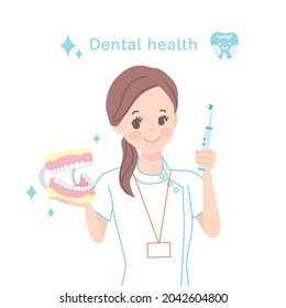 Dental assistant teaching toothpaste Upper body illustration