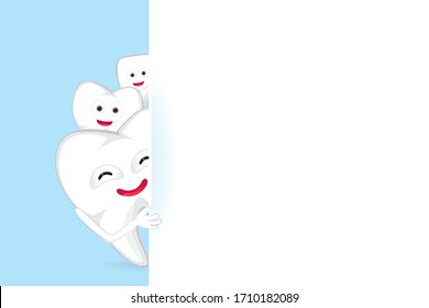 Dental background with teeth cartoon characters. Vector illustration of dentistry concept