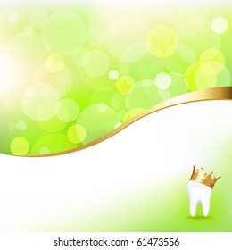 Dental Background With Tooth In Golden Crown And Beams, Vector Illustration