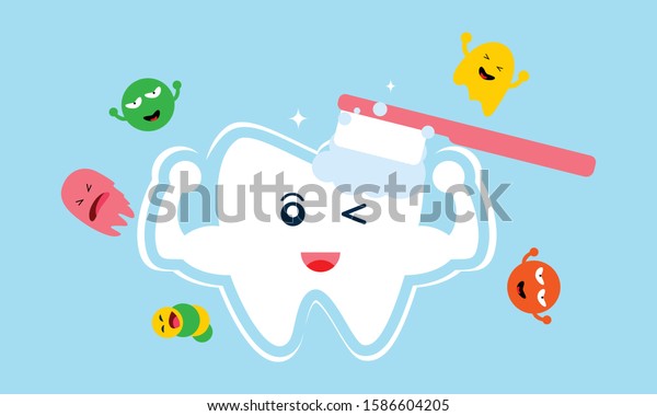 Dental with bacteria mascot, tooth mascot dental\
logo design vector