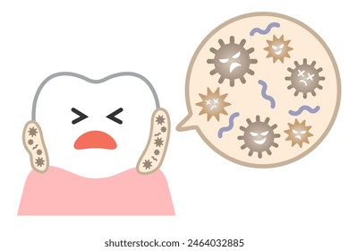 dental biofilm illustration. bacteria and plaque attachment on tooth. dental health and oral care concept
